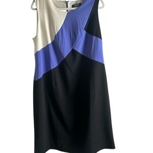 New Nine West Women’s Blue White Sleeveless Sheath Size 14W Asymmetrical Dress